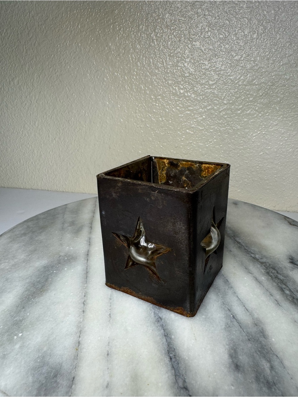 Rustic Star Metal Candle Holder - Brown